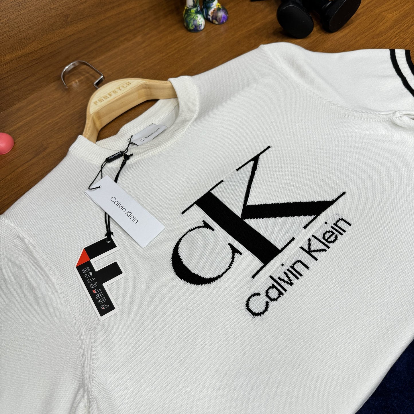 Ca!vin K!ein Örme Triko T-SH!rt Beyaz