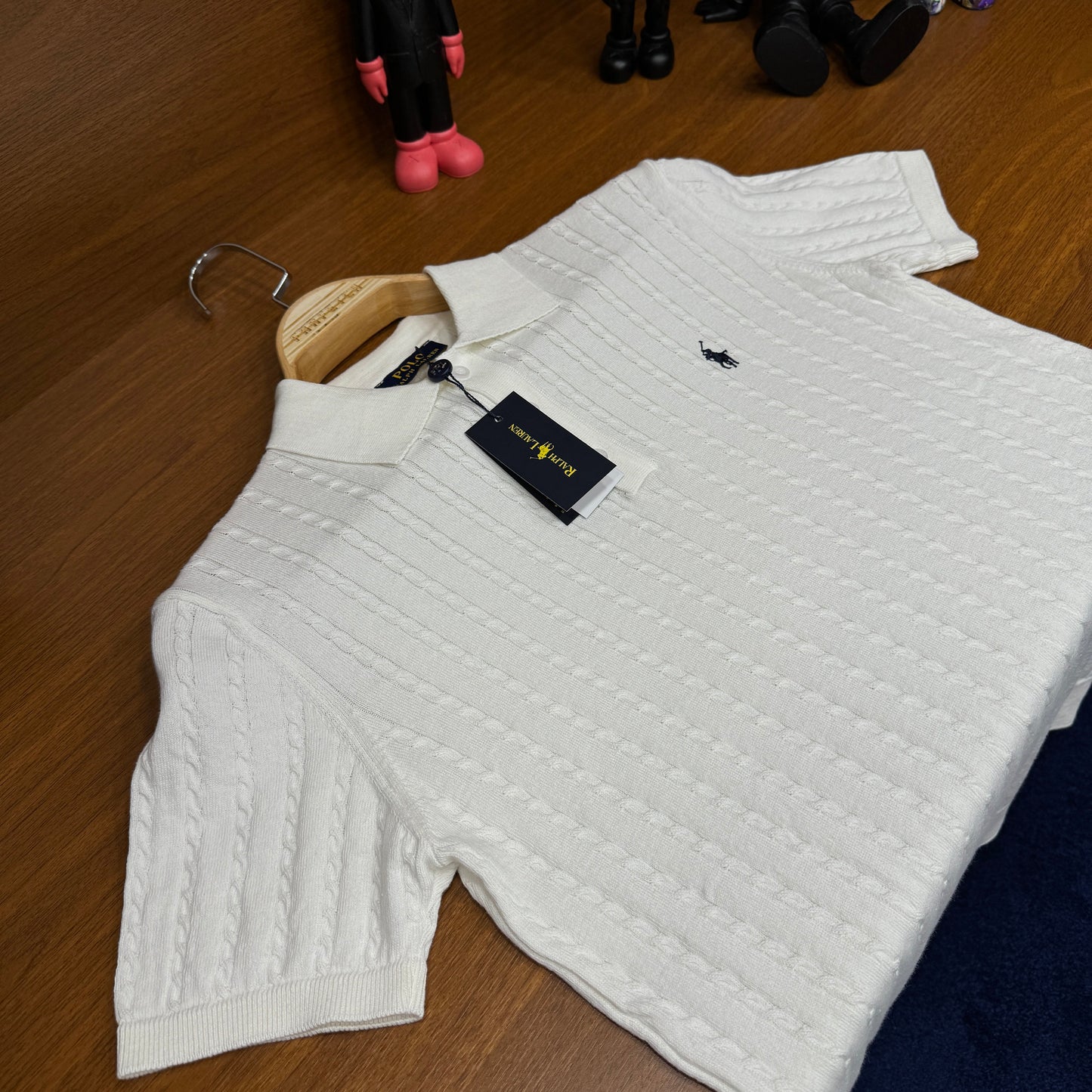 Po!o Ralph Lauren BisiK!et Yaka Örme Triko T-SH!rt Beyaz