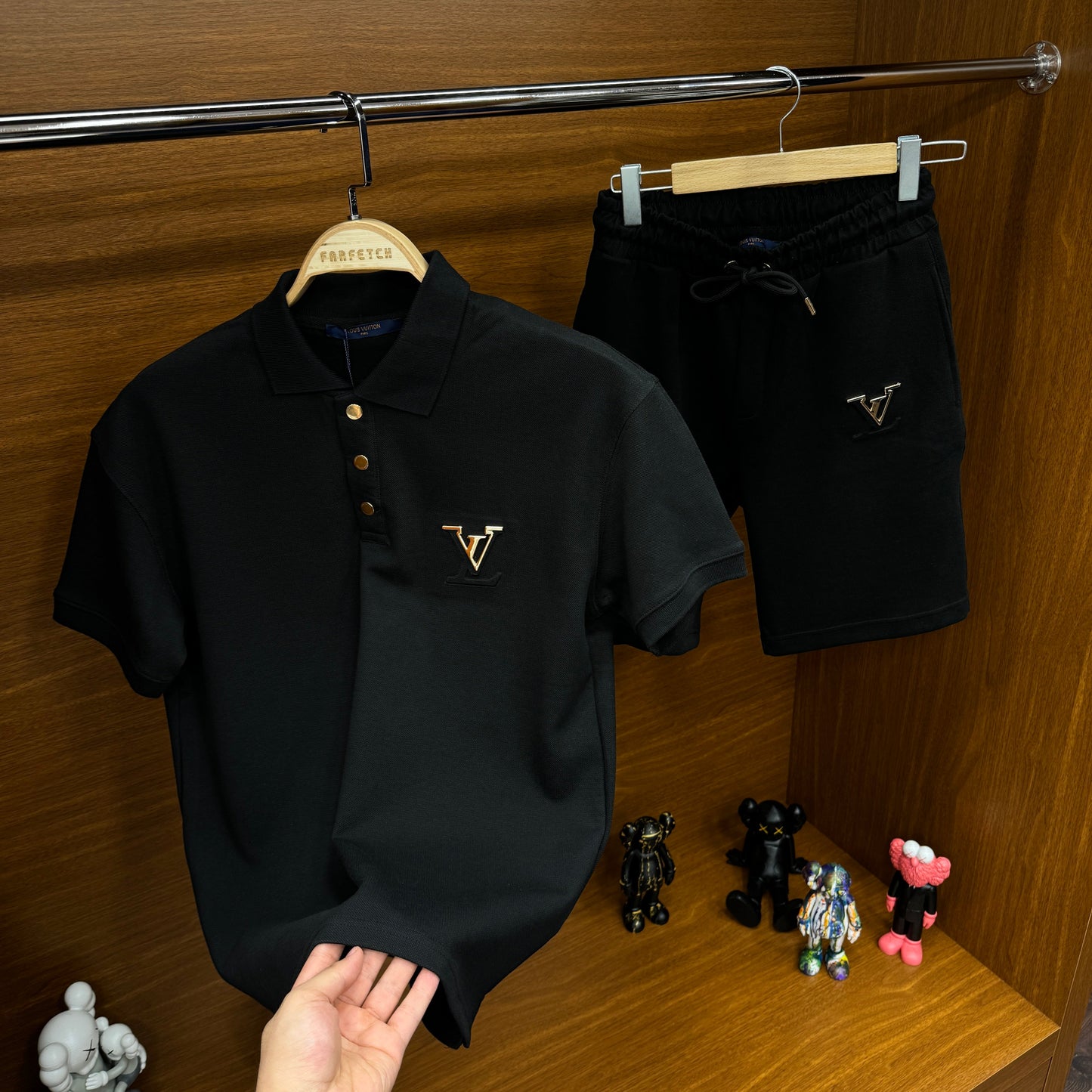 Louis Vuitton Yakalı Şortlu Takım Siyah